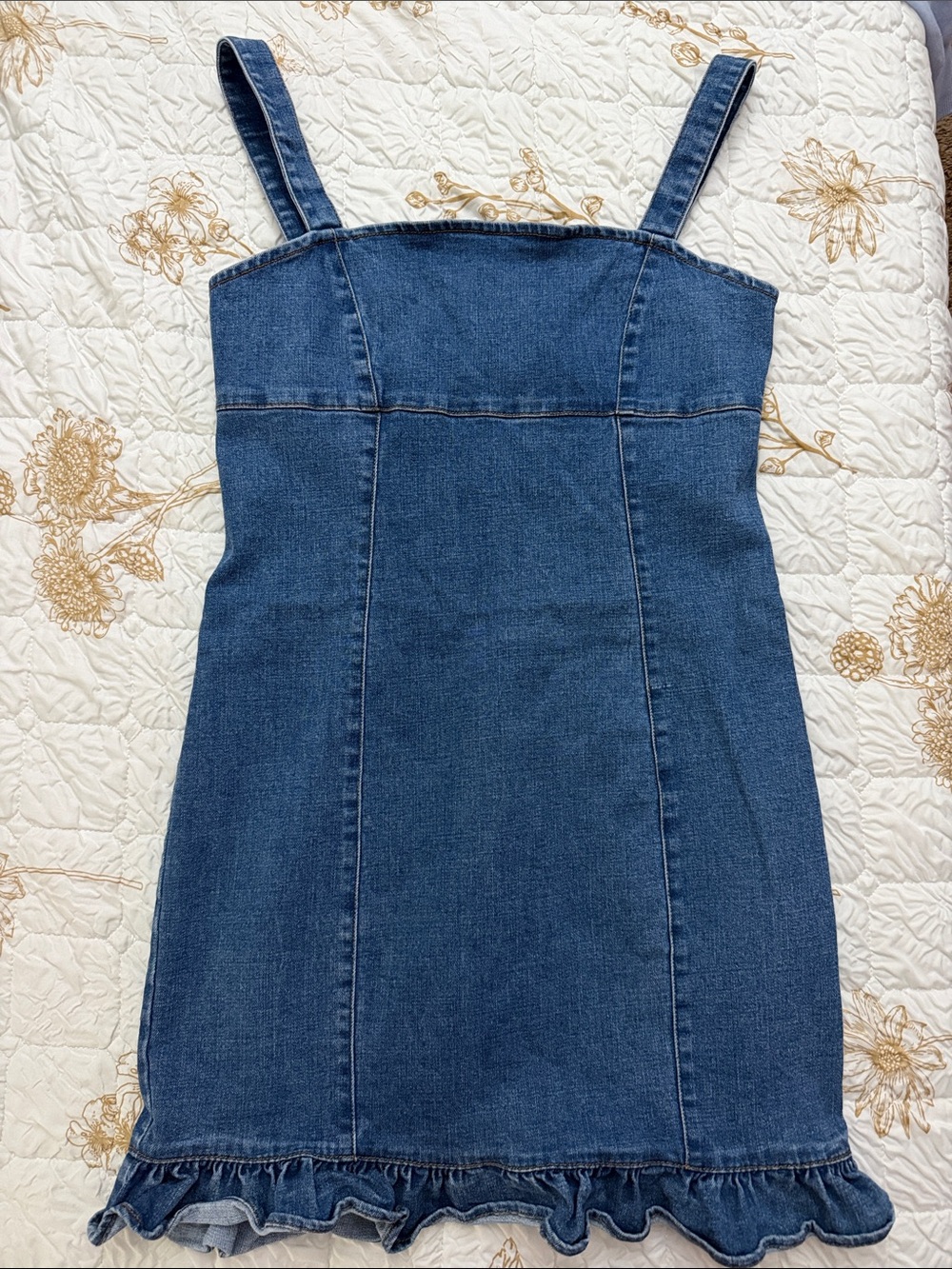 Forever 21 Blue Denim Ruffle-Hem Mini Dress